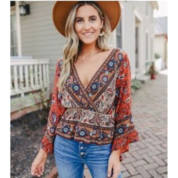 Free People Tops - Free People Rosalie Printed Wrap Top S